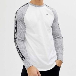 Hollister Mens Casual Long Sleeve White and Gray Raglan Tee